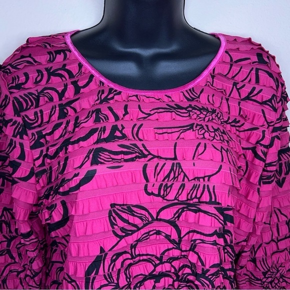 MEDIUM ERIN LONDON PINK BLACK VINTAGE TOP RUFFLE STRETCH - Picture 6 of 12